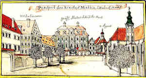 Prospect der Kirches Mathie u. Matusk: Haus - Koci w. Mateusza, widok oglny